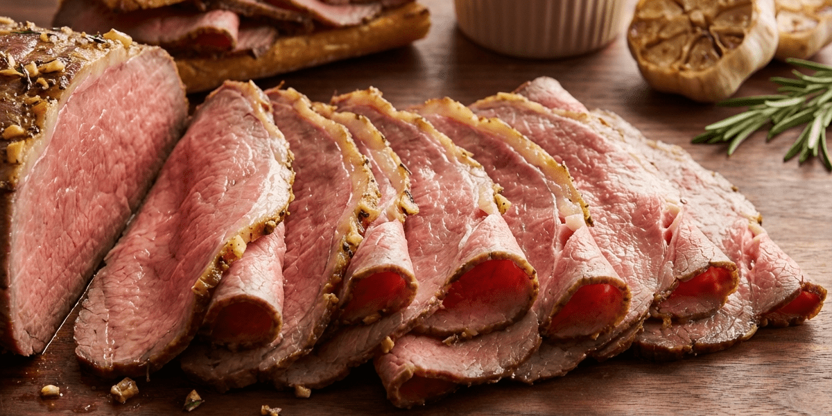 Garlic & Herb Smoked Roast Beef with Red Wine Au Jus