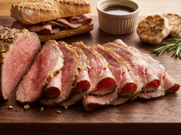 Garlic & Herb Smoked Roast Beef with Red Wine Au Jus