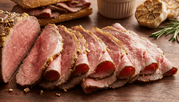 Garlic & Herb Smoked Roast Beef with Red Wine Au Jus